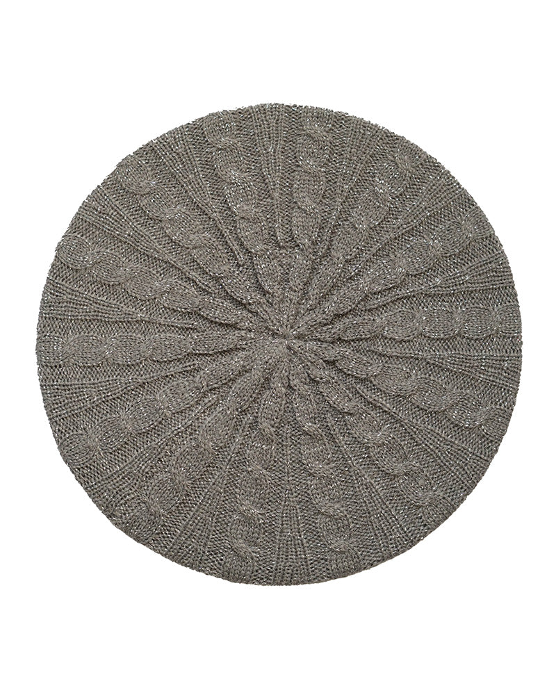 Lizi Headwear Cable Knit Lined Grey Lurex Beret myselflingerie.com