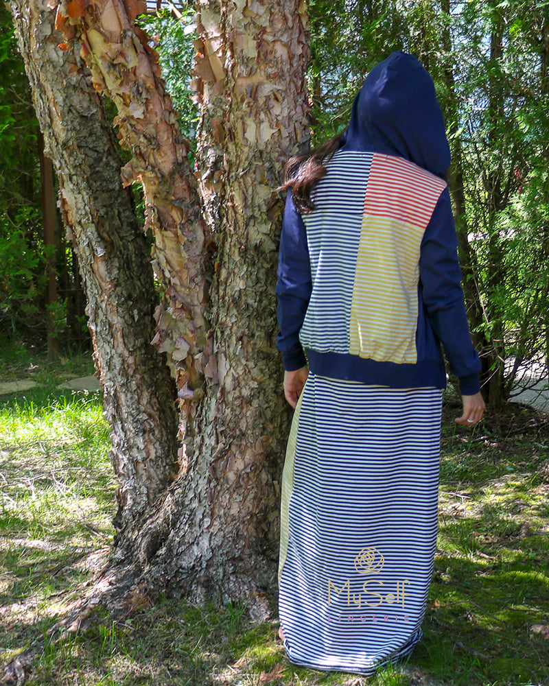 Citrus EL28 Navy Zip Up Hoodie with Yellow and Orange Stripes myselflingerie.com