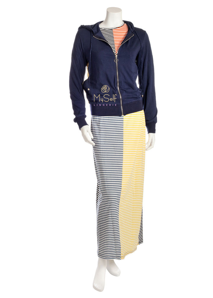 Citrus EL28 Navy Zip Up Hoodie with Yellow and Orange Stripes myselflingerie.com