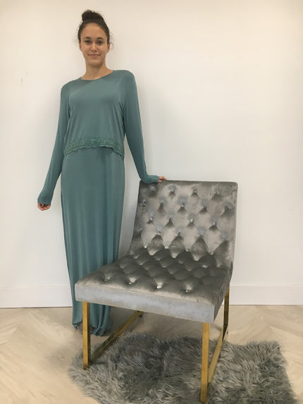 Beau Couture EL32A Teal Nursing Nightgown with Lace Trim myselflingerie.com