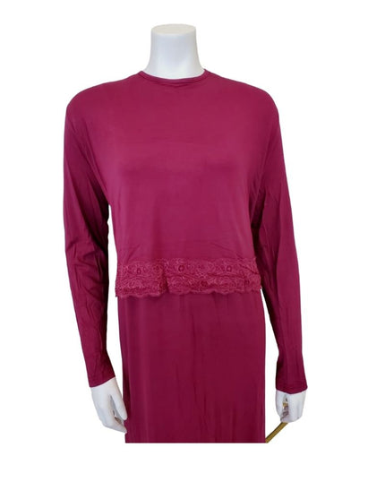 Citrus EL811 Lace Trimmed Wine Modal Nursing Nightgown myselflingerie.com