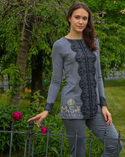 Citrus EL864 Modal Pajamas with Black Lace Trim myselflingerie.com