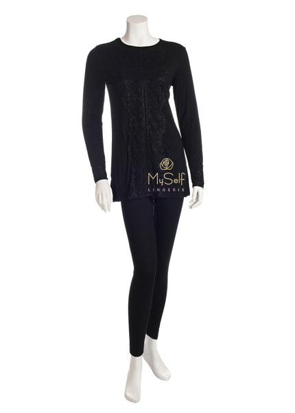 Citrus EL864 Modal Pajamas with Black Lace Trim myselflingerie.com