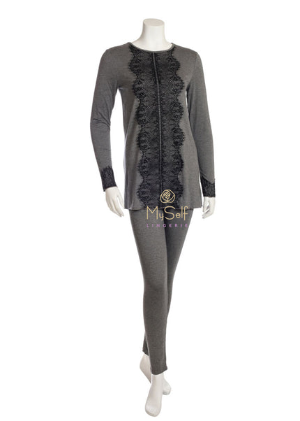 Citrus EL864 Modal Pajamas with Black Lace Trim myselflingerie.com