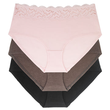 Dorina D01882Y Pink/Brown/Black Esther Cotton Lace Top 3 Pk Briefs MYSELFLINGERIE.COM