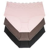 Dorina D01882Y Pink/Brown/Black Esther Cotton Lace Top 3 Pk Briefs MYSELFLINGERIE.COM