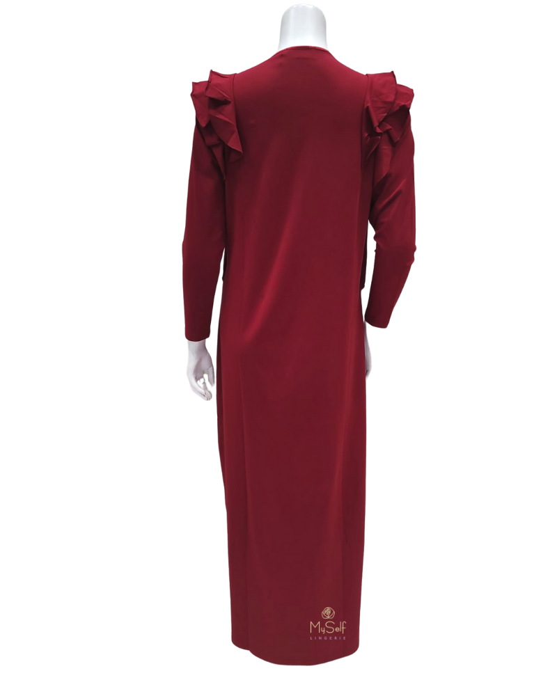 Chicolli Burgundy V Ruffle Cotton Nursing Nightgown