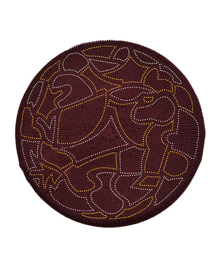 Lizi Headwear Geometric Lined Burgundy/ Gold / Silver Beret myselflingerie.com