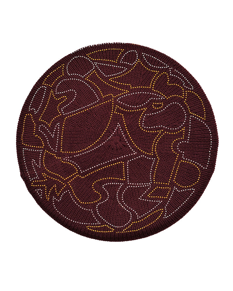 Lizi Headwear Geometric Lined Burgundy/ Gold / Silver Beret myselflingerie.com