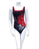 21RO172U Black & Red Square Neck Floral Bathing Suit