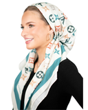 Tie Ur Knot LV Inspired Turquoise Adjustable Pre-Tied Bandanna with Full Non Slip Grip myselflingerie.com