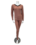 Jackie O'Loungewear Nude Ribbed V Neck Pajamas Set