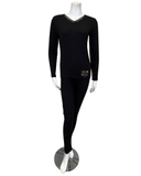 Jackie O`Loungewear Black Ribbed V Neck Pajamas Set