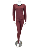 Jackie O'Loungewear VPJ-RS Rose Ribbed V Neck Pajamas Set myselflingerie.com