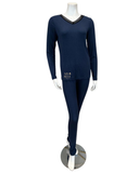 Jackie O'Loungewear Blue Ribbed V Neck Pajamas Set