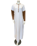 Chicolli White Button Down Ribbed Sleeve Cotton Nightgown