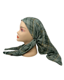 SP238 Green Metallic Plaid Print Pre-Tied Open Back Bandanna