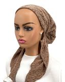 Ahead Taupe Tan Embossed Velour Lined Pre-Tied Bandanna