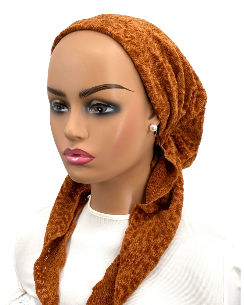 Ahead FW23P27 Cappuccino Embossed Velour Lined Pre-Tied Bandanna myselflingerie.com