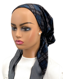 Ahead Teal Grey Large Plaid Lined Pre-Tied Bandanna