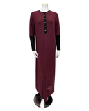 Nico Italy AG802WN/BLK Wine/Black Ribbed Snap Front Cotton Nightgown myselflingerie.com