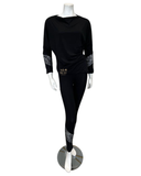 Oh! Zuza Dolman Sleeve Sheer Lace Detail Black Modal Pajamas Set