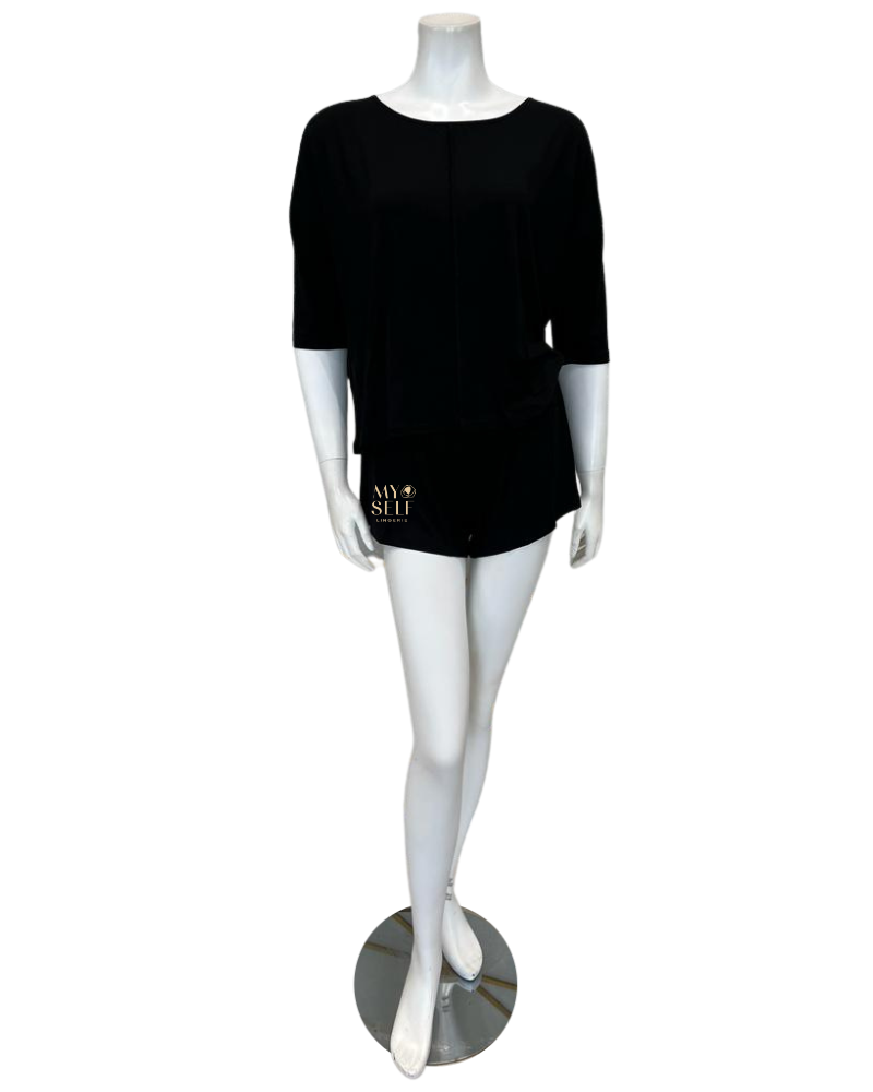 Oh! Zuza H32 Black Classic Lounge Short Pajamas Set mytselflingerie.com