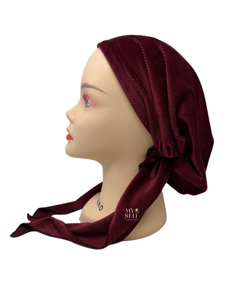 Triple Up BL652 Burgundy Velvet Ribbed Lined Pre-Tied Bandanna myselflingerie.com