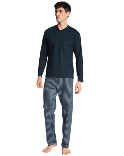 Calida 40580 #479 Dark Sapphire Relax Imprint Men's 100% Cotton Pajamas myselflingerie.com