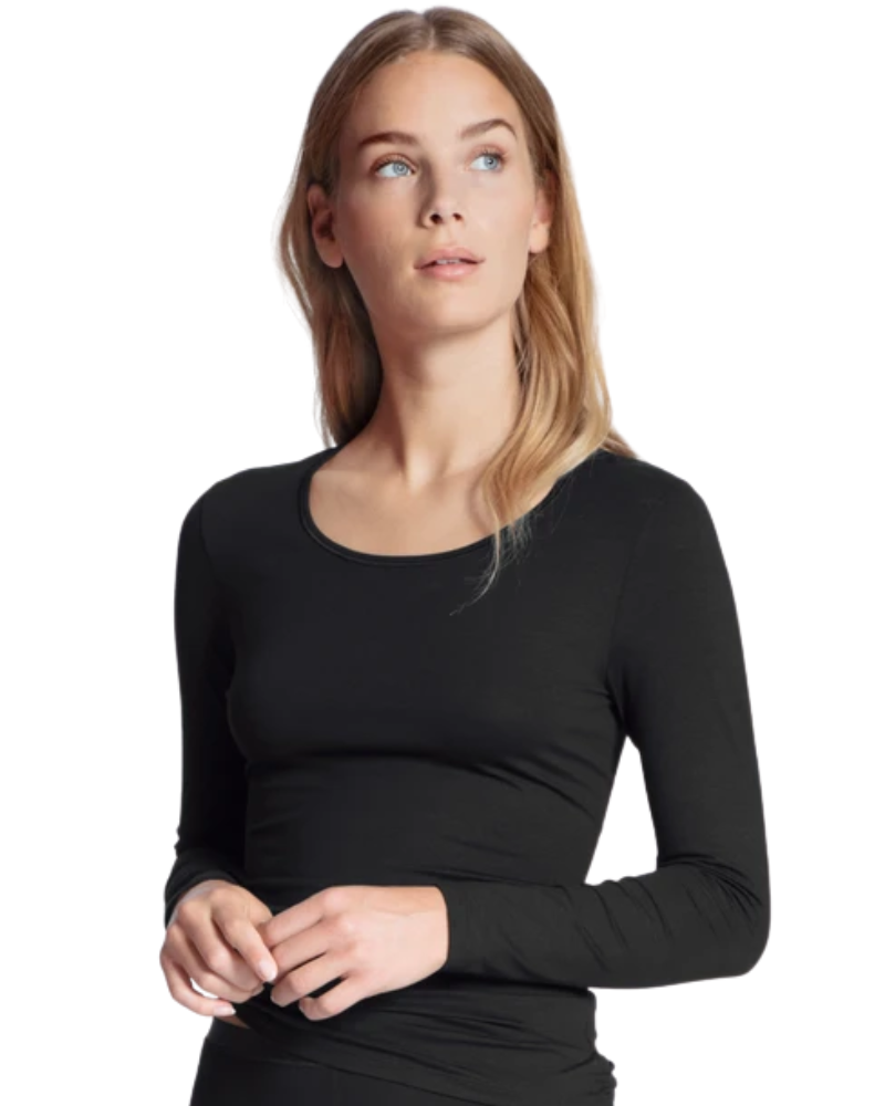 Calida 15075 #992 Black Long Sleeve Natural Comfort Cotton Undershirt –