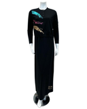 FW23N25B Multi Combo Foil Abstract Black Nursing Nightgown