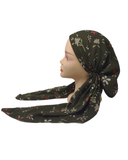 Lizi Headwear Olive Floral Crimped Pre-Tied with Light Grip