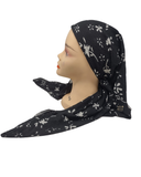 Lizi Headwear Black/White Floral Crimped Open Back Pre-Tied with Light Non Slip Grip