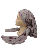 Lizi Headwear Mauve Floral Crimped Open Back Pre-Tied with Light Non Slip Grip