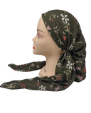 Lizi Headwear Olive Floral Open Back Pre-Tied with Light Non Slip Grip