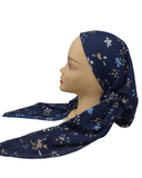 Lizi Headwear Navy Floral Crimped Open Back Pre-Tied with Light Non Slip Grip