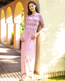 Ellwi Chevron Print Pink Button Down Cotton Nightgown
