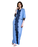 Ellwi Black Lace Trim Steel Blue Cotton Nursing Nightgown