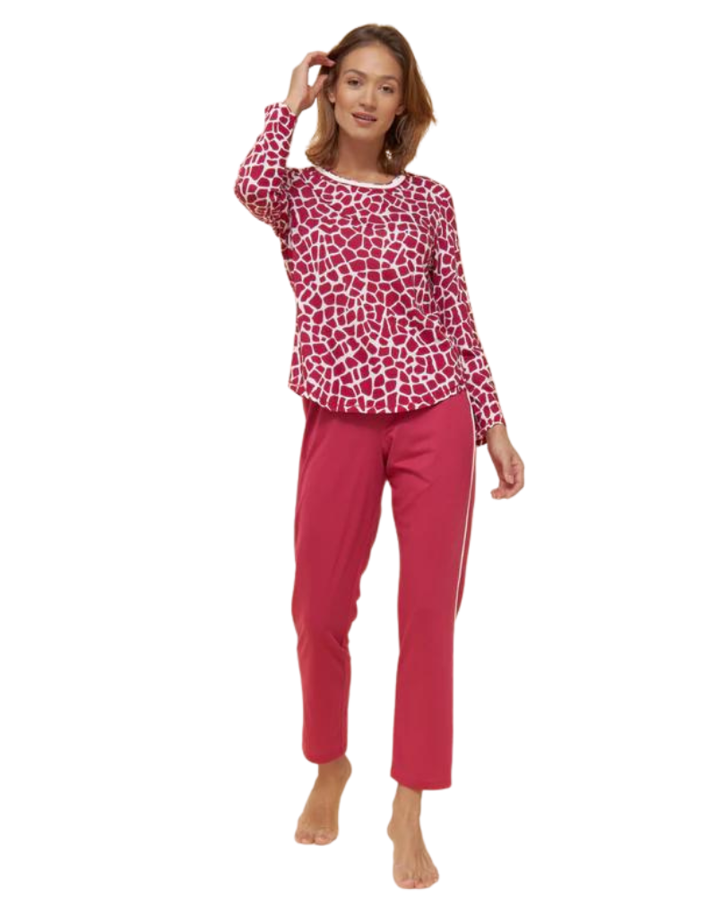 Rosch 16815 + 11759 Sporty Animal Print Hot Hibiscus Cotton Blend Pajamas  Set –