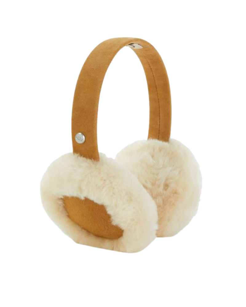 UGG 20955 Chestnut Embroidered Logo Sheepskin Earmuffs myselflingerie.com