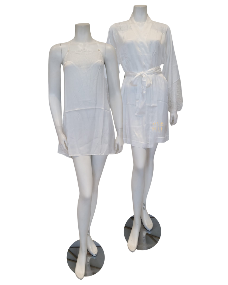 Oh! Zuza 3938 + 3939 Elegant Lace Ivory Chemise & Kimono Set myselflingerie.com