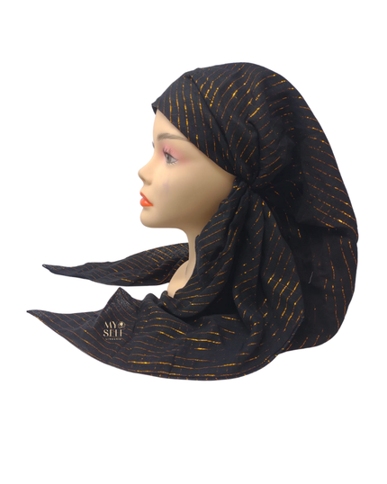 SG CS-03J Jeans Golden Lurex Stripes Cotton Adjustable Pre-Tied Bandanna myselflingerie.com