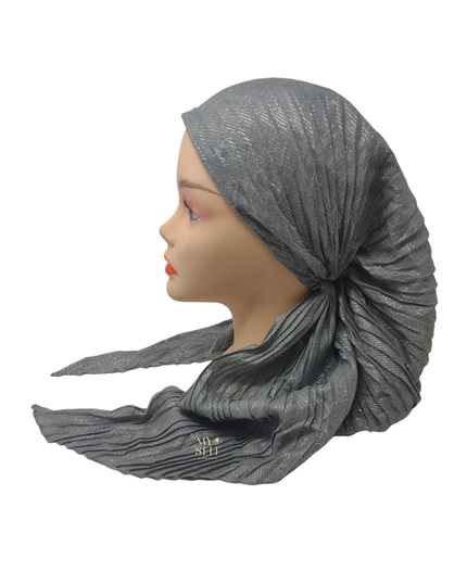 SG PR02-MG Medium Grey Cotton Lurex Pleated Adjustable Pre-Tied Bandanna myselflingerie.com