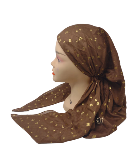 SG PR07-BR Brown Gold Foil Adjustable Pre-Tied Bandanna myselflingerie.com