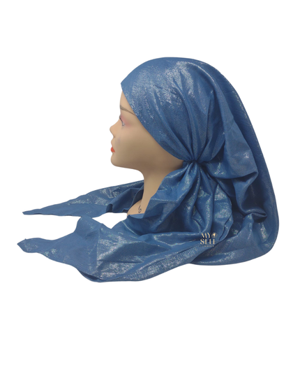 SG CS-01JS Jeans/Silver Metallic Cotton Adjustable Pre-Tied Bandanna myselflingerie.com