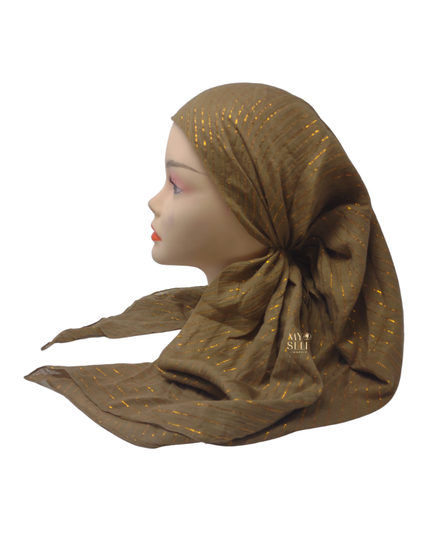 SG CS-03T Taupe Golden Lurex Stripes Cotton Adjustable Pre-Tied Bandanna myselflingerie.com