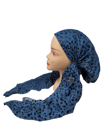 SG PR-18BKJ Black/Jeans Foil Leopard Adjustable Pre-Tied Bandanna myselflingerie.com