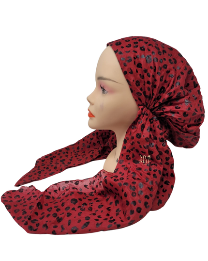 SG PR-18BKR Black/Ruby Foil Leopard Adjustable Pre-Tied Bandanna myselflingerie.com