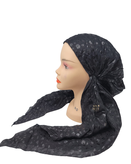 SG PR-18BK Black/Black Foil Leopard Adjustable Pre-Tied Bandanna myselflingerie.com