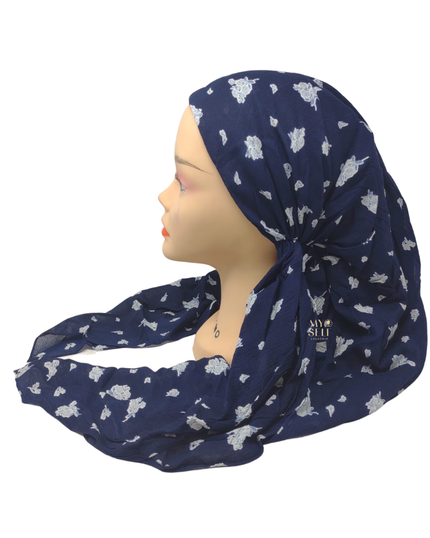 SG PR12-JW Jeans/White Small Floral Adjustable Pre-Tied Bandanna myselflingerie.com